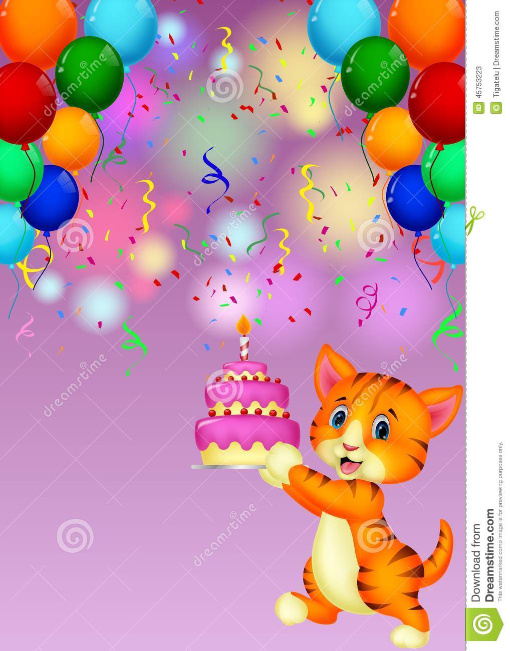 Cat Cartoon With Birthday Cake Stock Vector Illustration