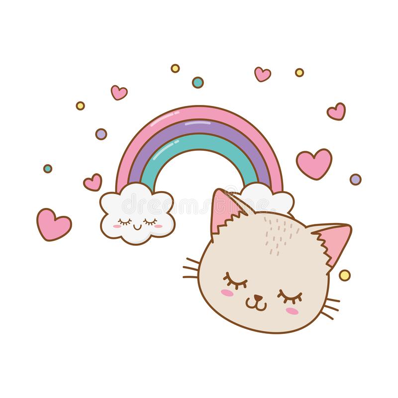 Cat with cloud and rainbow stock vector. Illustration of