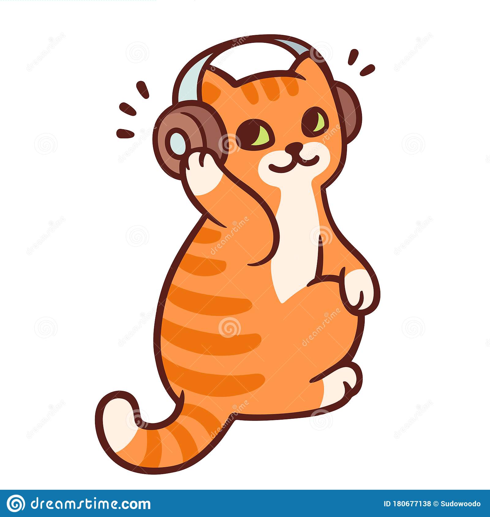 Cat With Headphones Listening Music Stock Vector