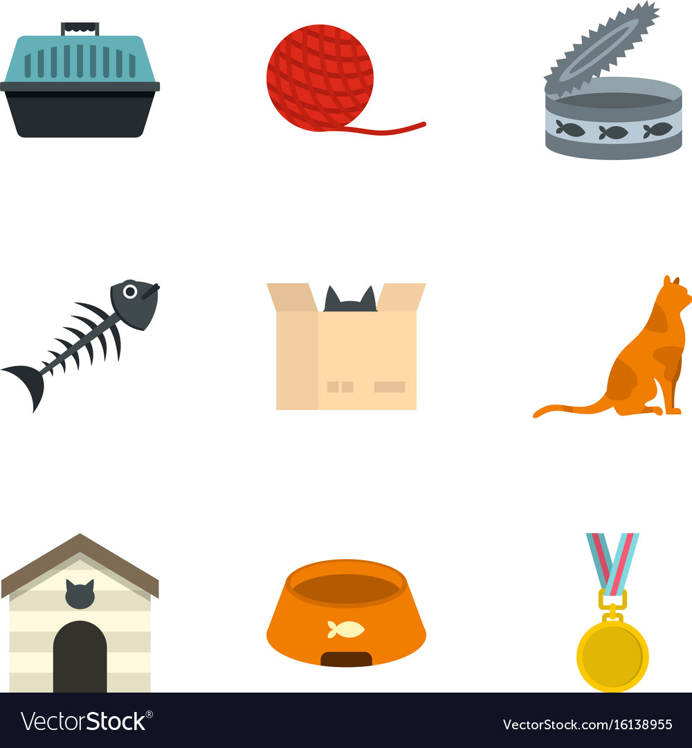 Cat house icons set cartoon style Royalty Free Vector Image