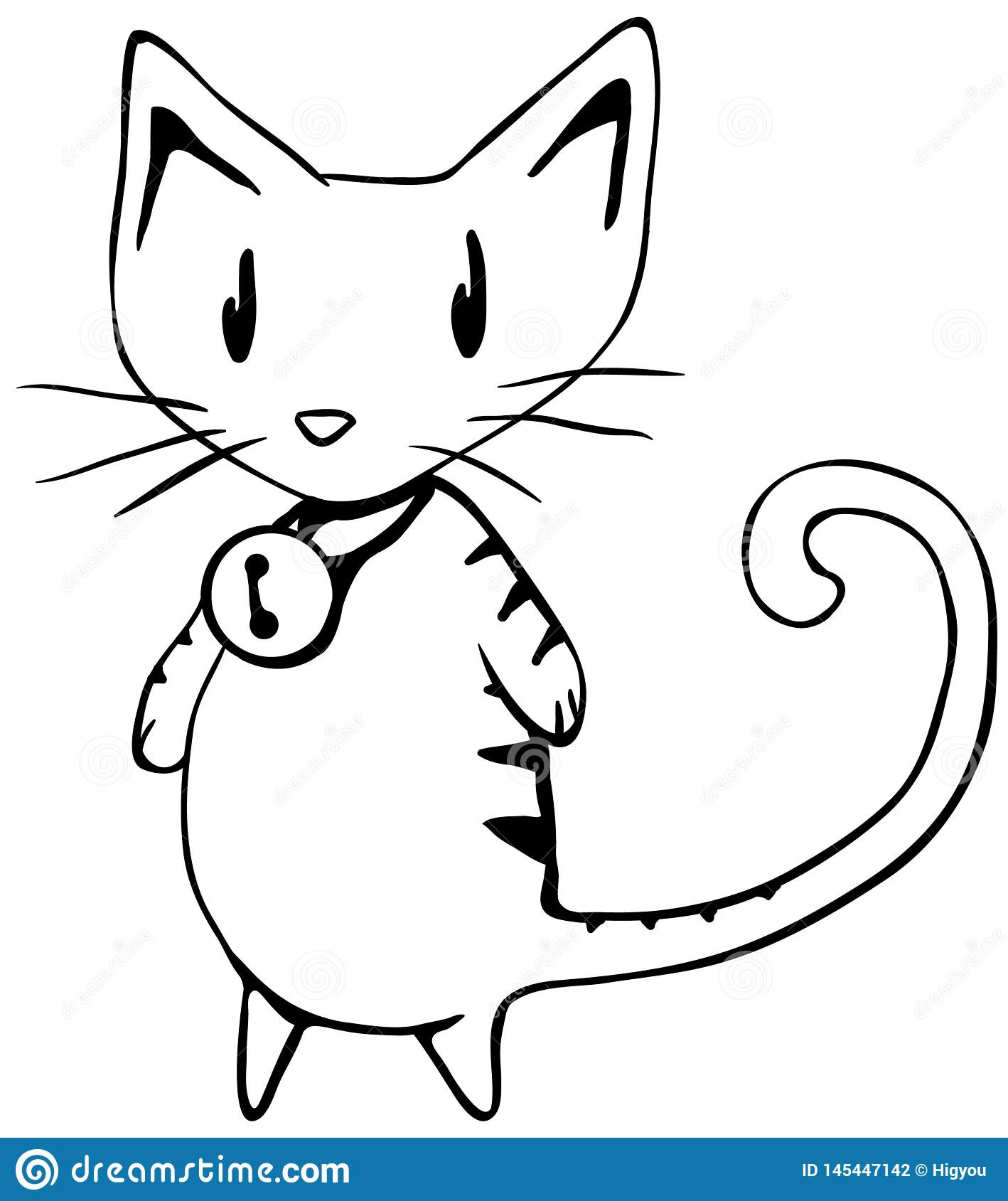 Cat Striped Cartoon Line Drawing Stock Vector