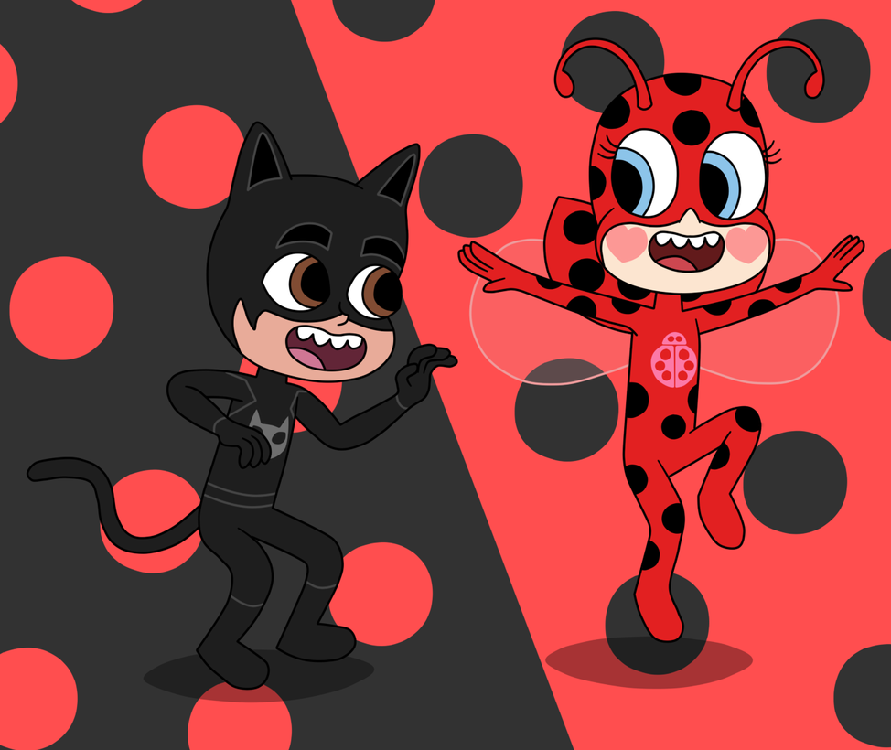 Catboy Noir and Ladybuggy in Miraculous PJ Masks by Deaf