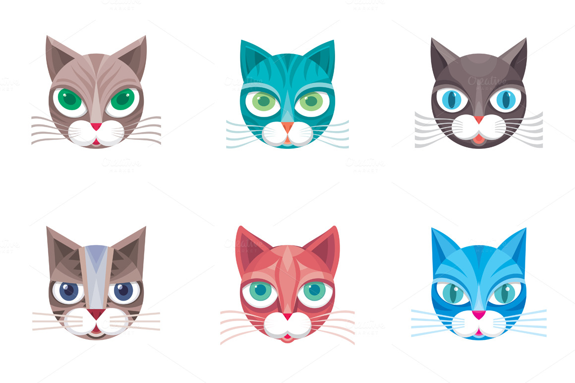 6 Cat Head Vector Illustrations Graphics on Creative Market