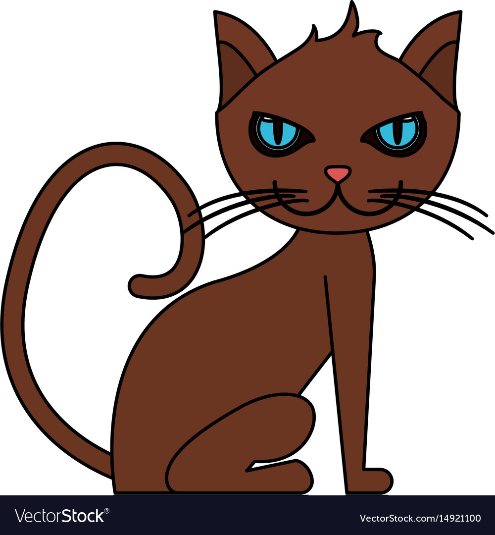 Color image cartoon front view cat animal sitting Vector Image
