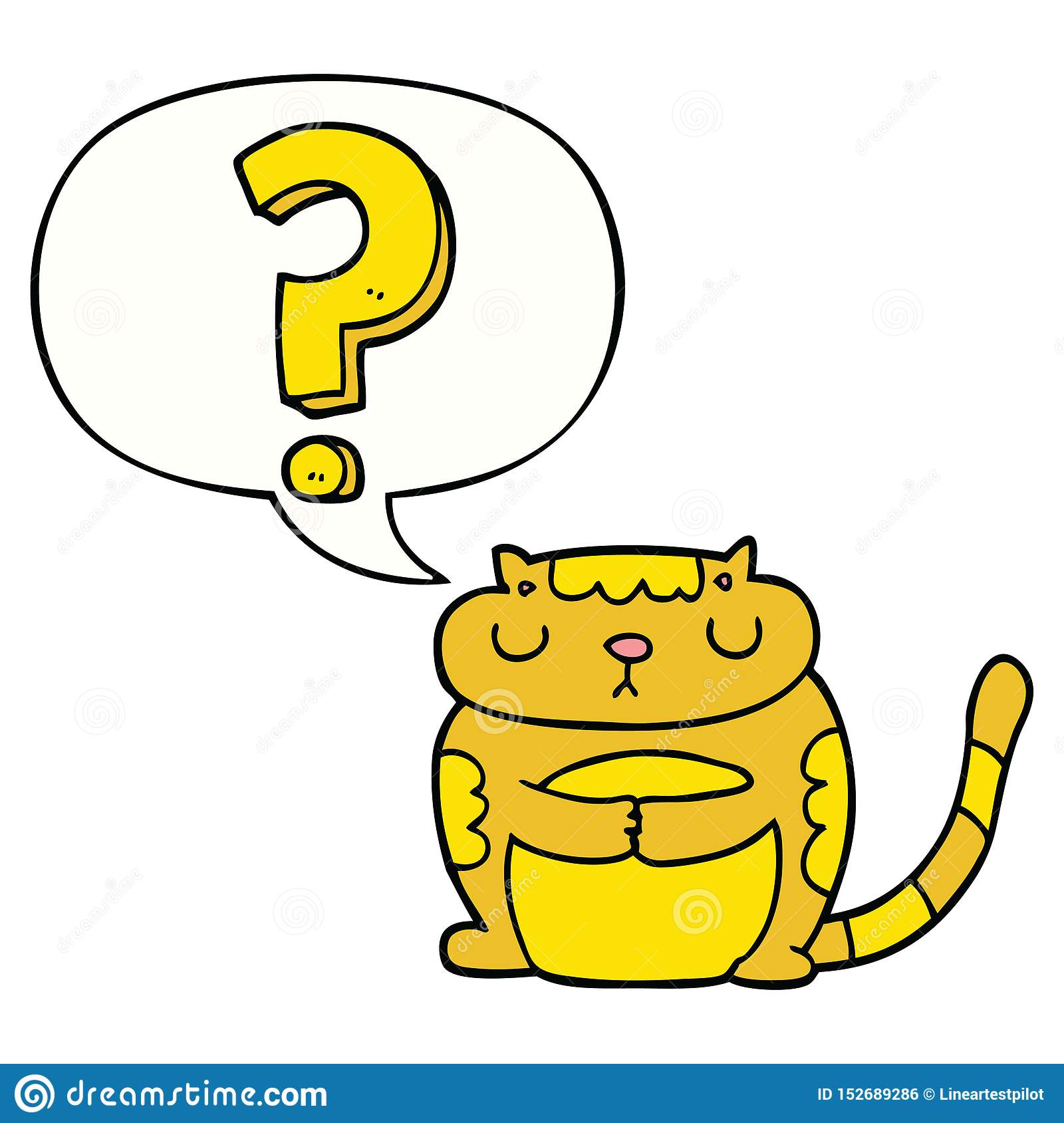 A Creative Cartoon Cat And Question Mark And Speech Bubble