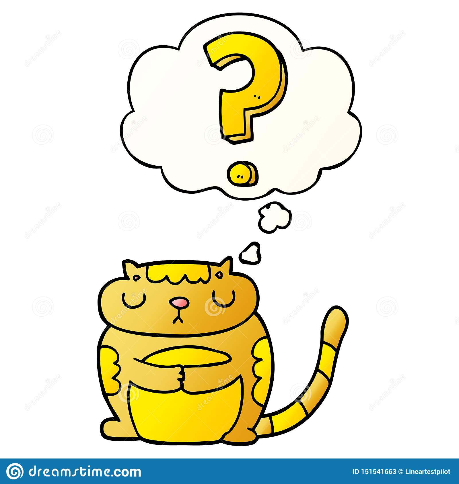 A Creative Cartoon Cat With Question Mark And Thought