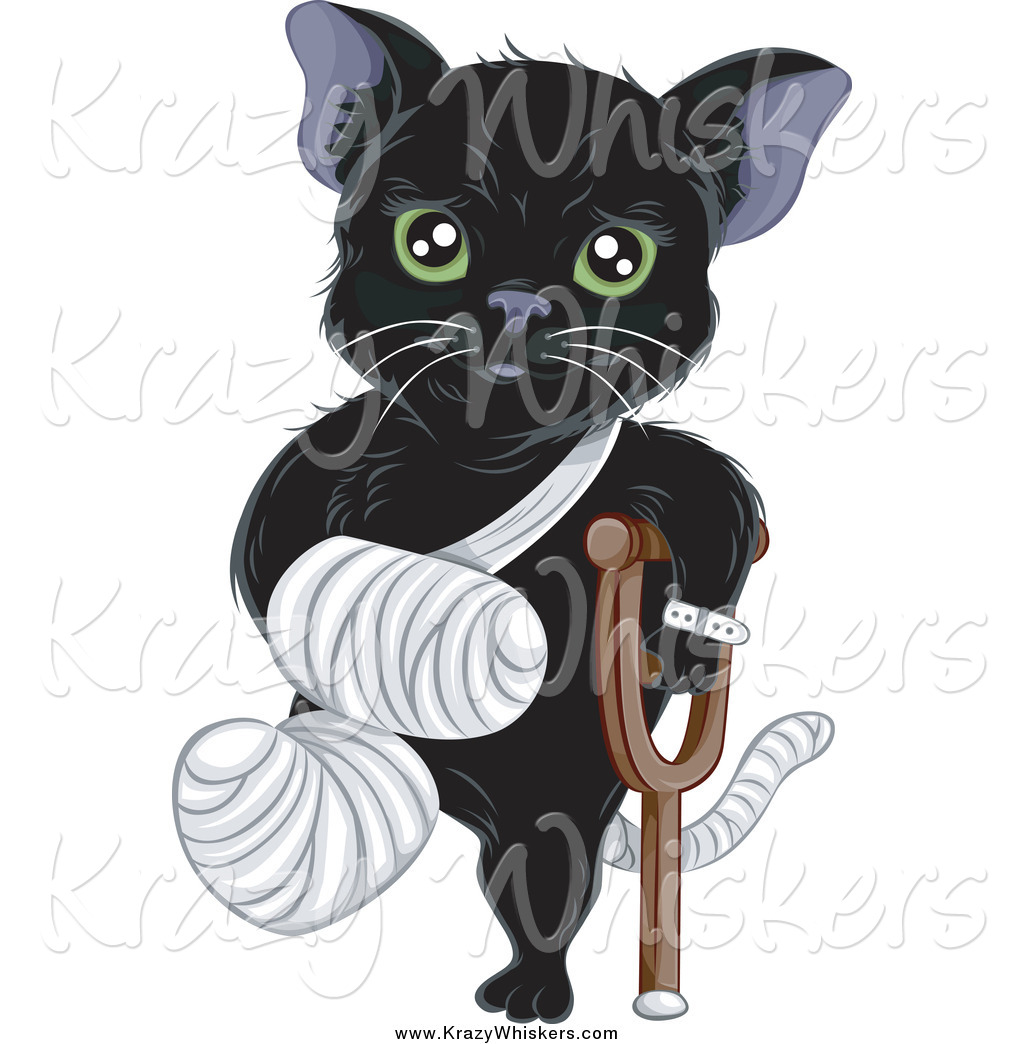 Critter Clipart of a Hurt Green Eyed Black Cat with a