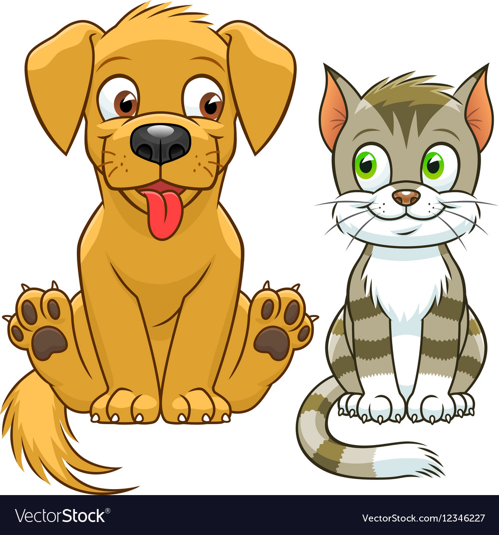 Cute cartoon cat and dog Royalty Free Vector Image