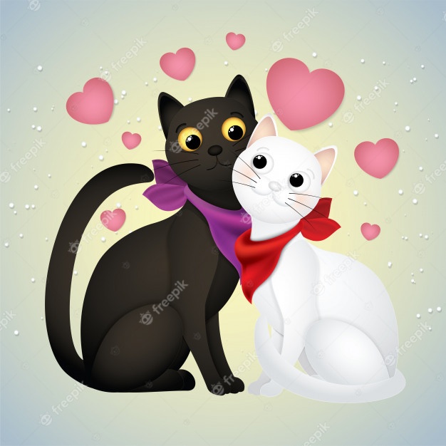 Cute cartoon, cat in love. Premium Vector