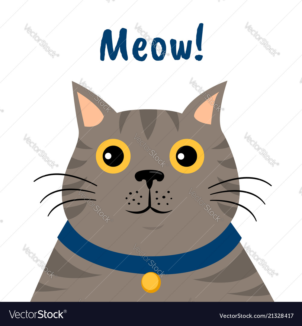 Cute cartoon gray cat icon meow Royalty Free Vector Image