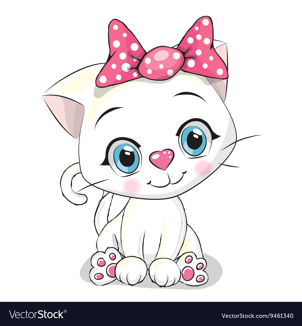 Cute Cartoon white kitten Royalty Free Vector Image