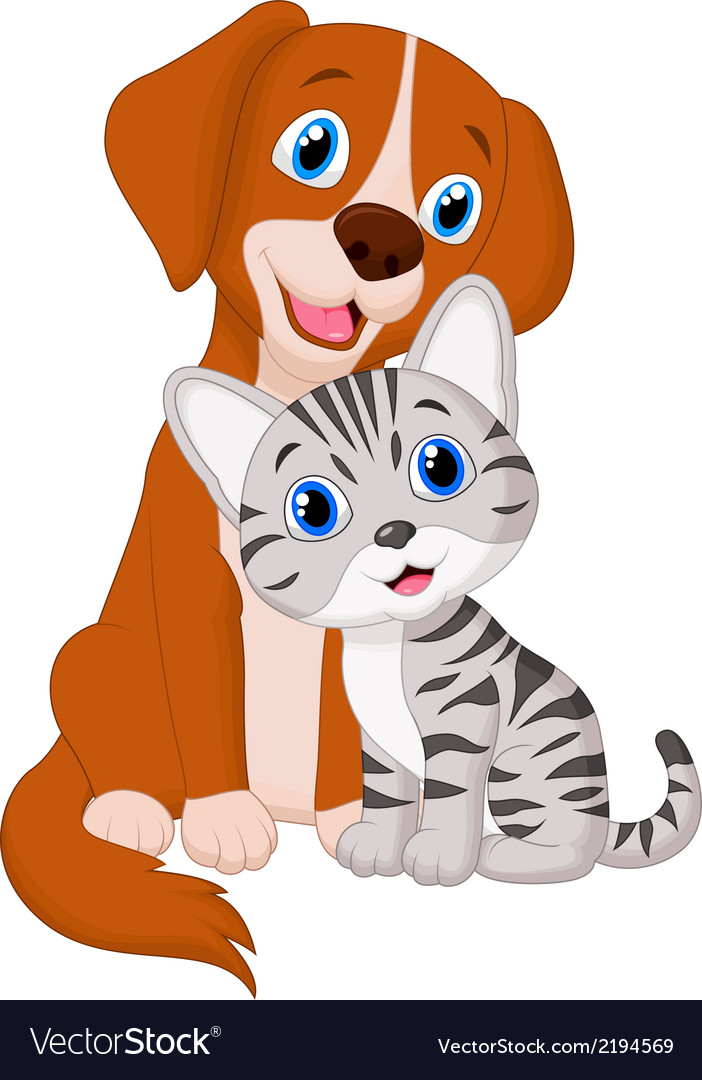 Cute cat and dog cartoon Royalty Free Vector Image