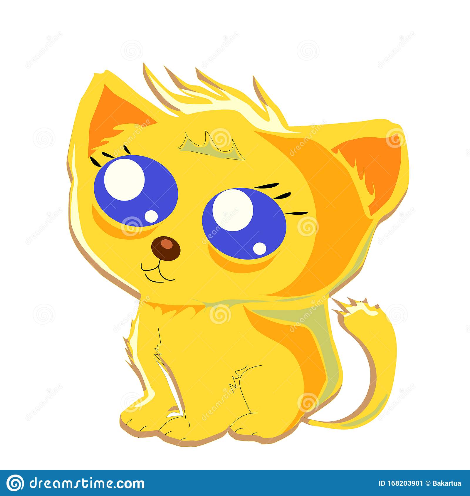 Cute Cat Cartoon With Big Blue Eyes. Stock Vector