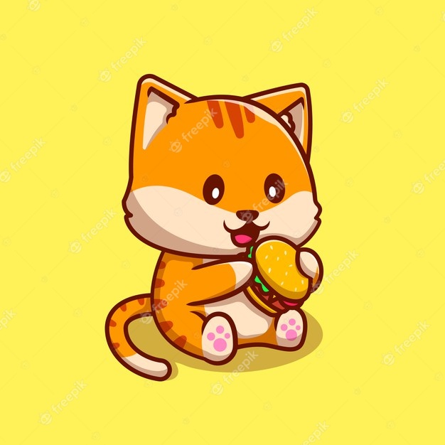 Premium Vector Cute cat eating burger cartoon icon