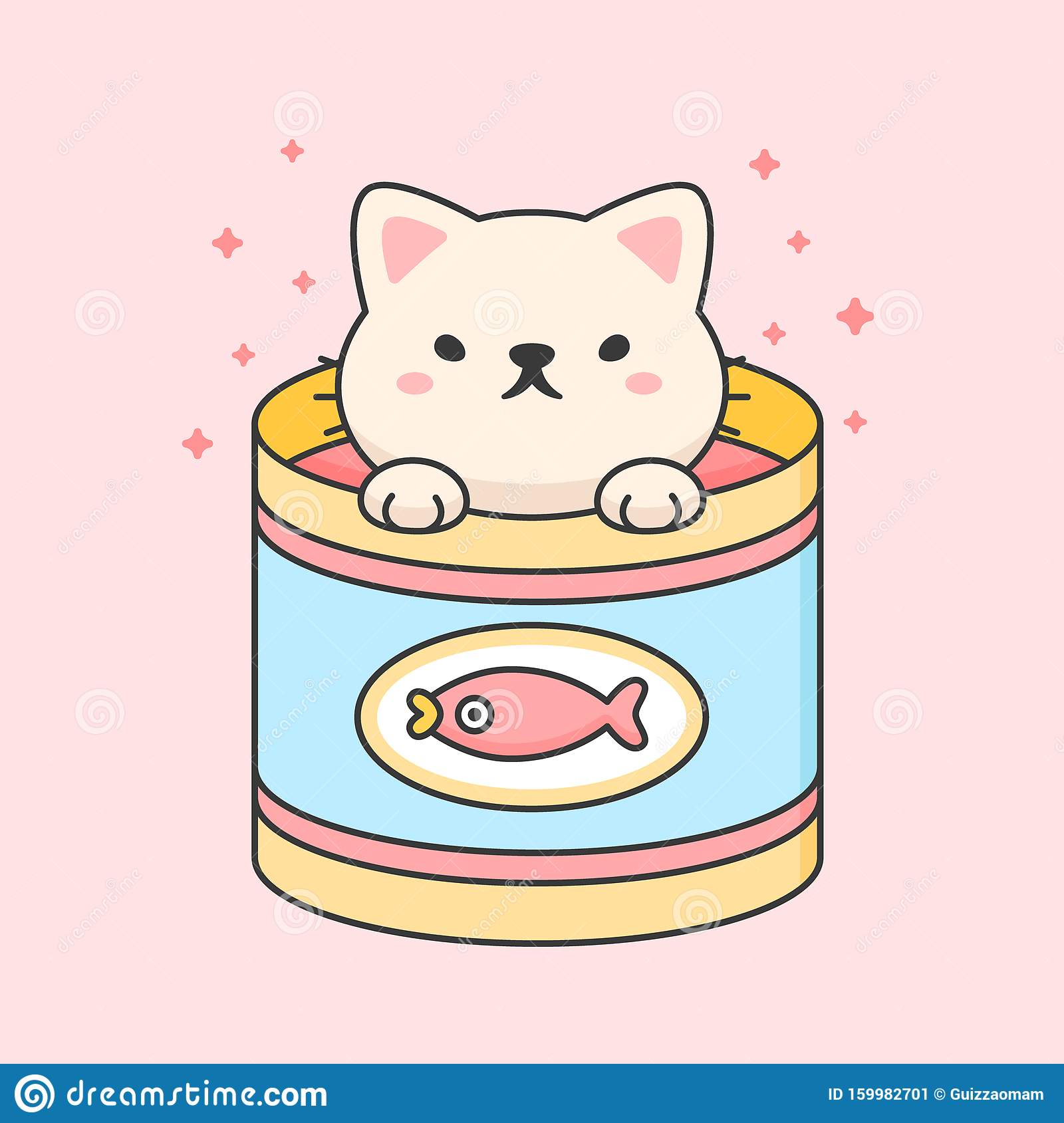 Cute cat in a tuna can stock illustration. Illustration of
