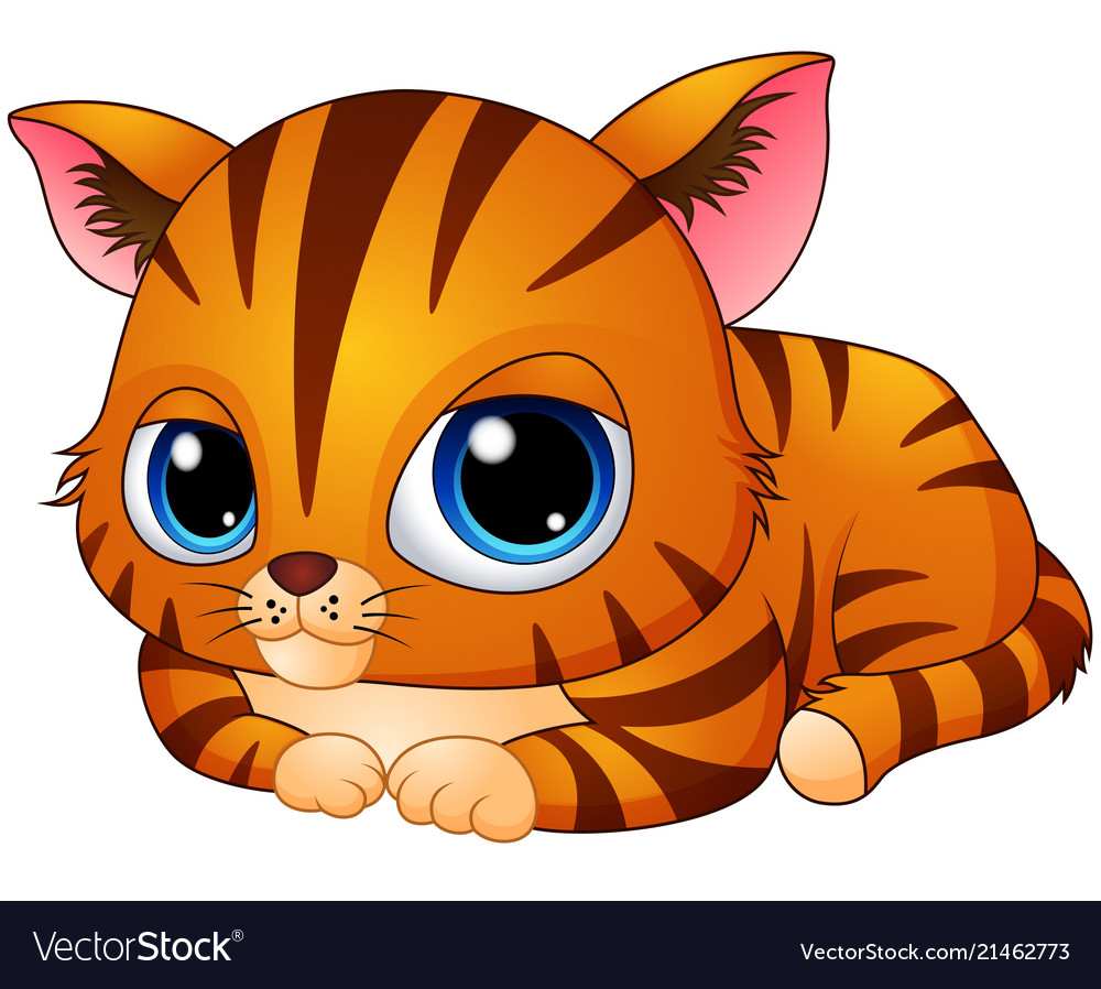 Cute kitten cartoon laying down Royalty Free Vector Image
