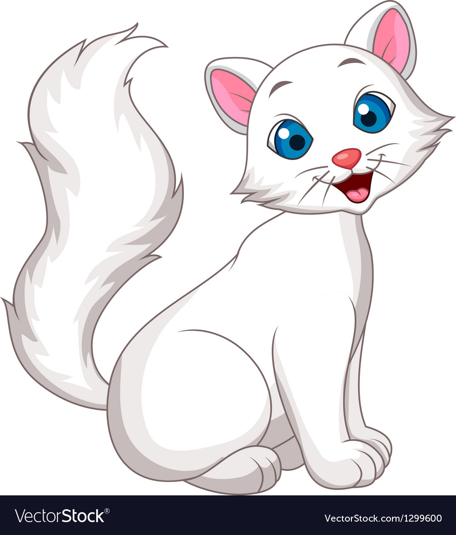 Cute white cat cartoon sitting Royalty Free Vector Image