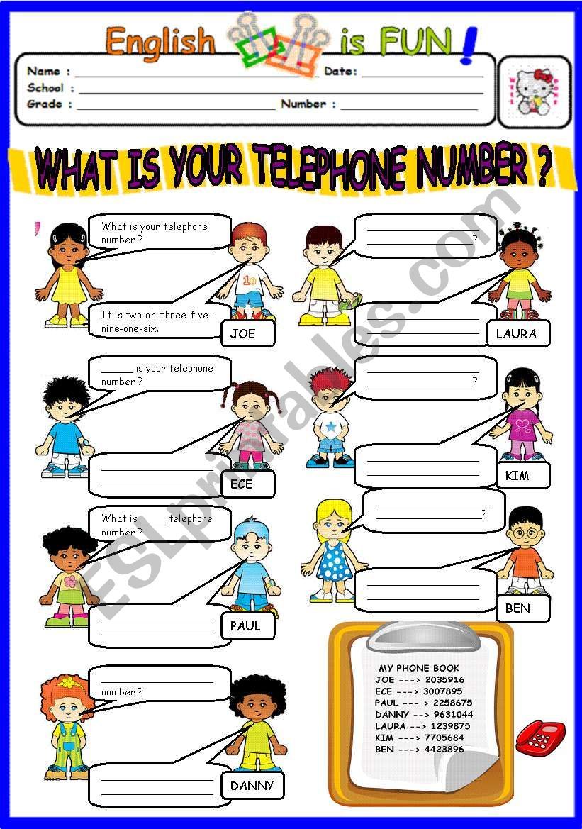 WHAT IS YOUR TELEPHONE NUMBER ? ESL worksheet by bburcu