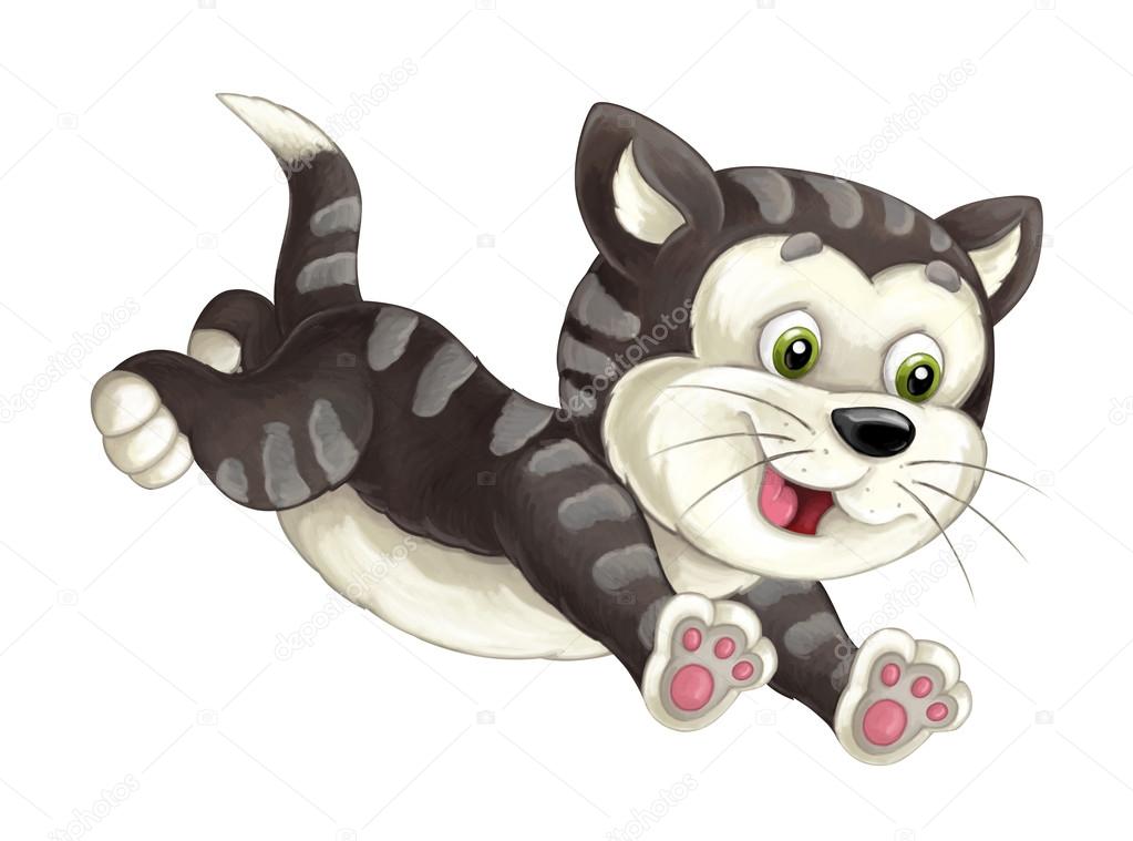 Cartoon happy cat is jumping and looking — Stock Photo