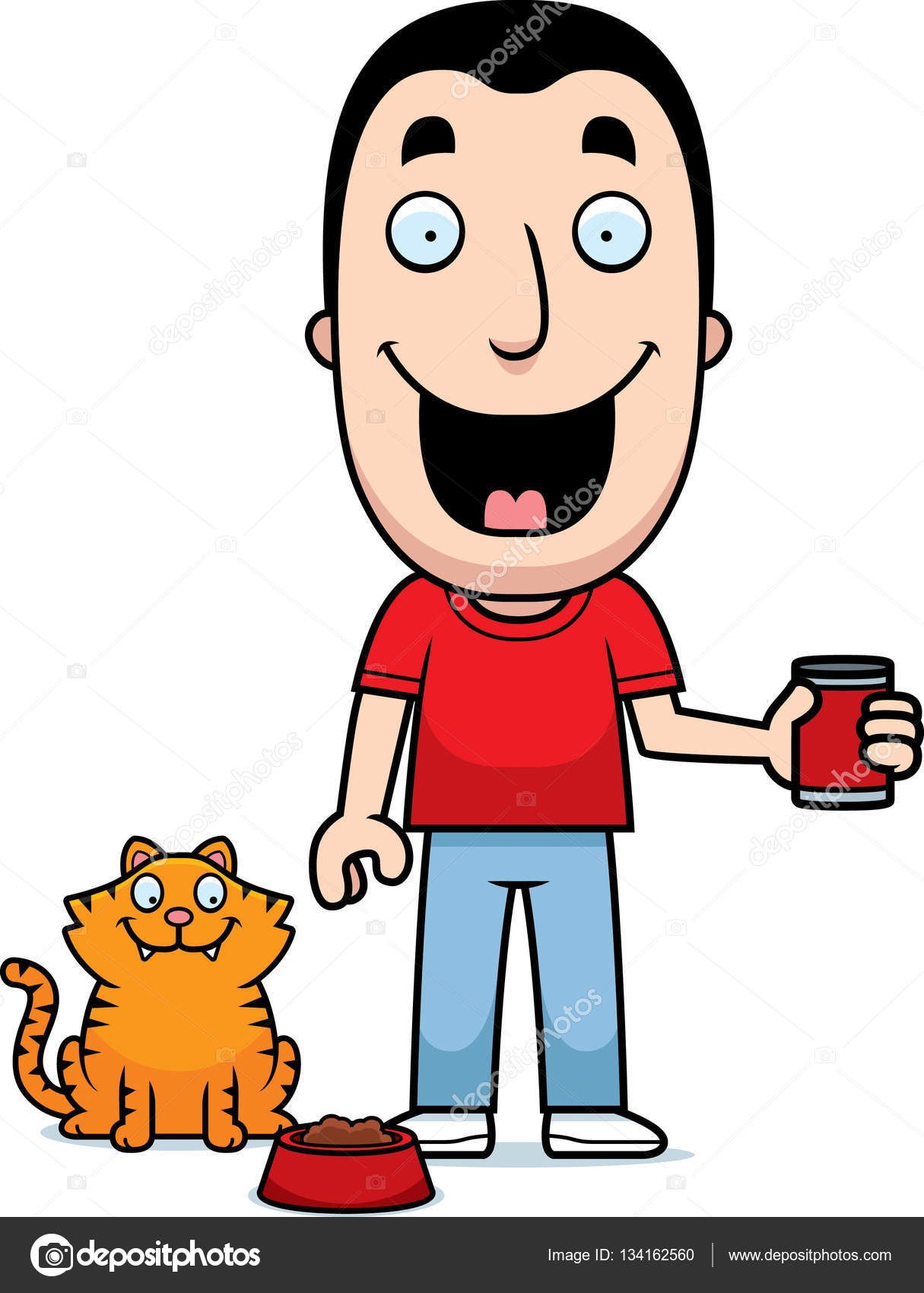 Clipart feeding cat Cartoon Man Feeding Cat — Stock