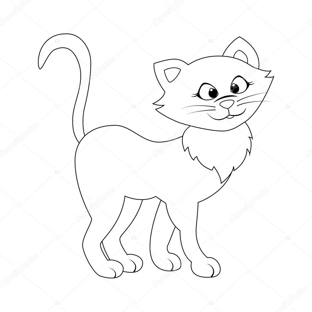 Colorles funny cartoon cat. Vector illustration. Coloring