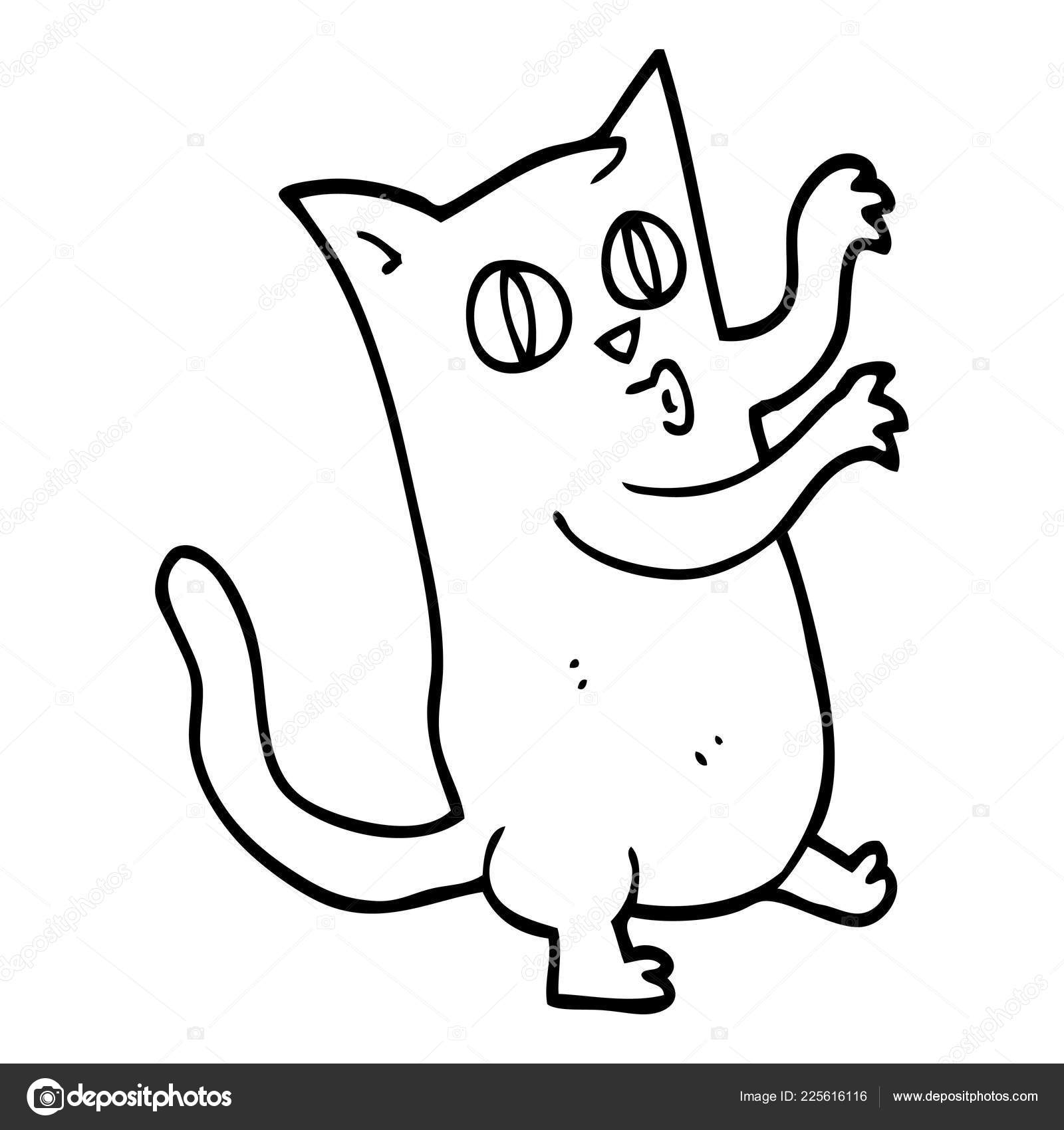 Line Drawing Cartoon Dancing Cat — Stock Vector