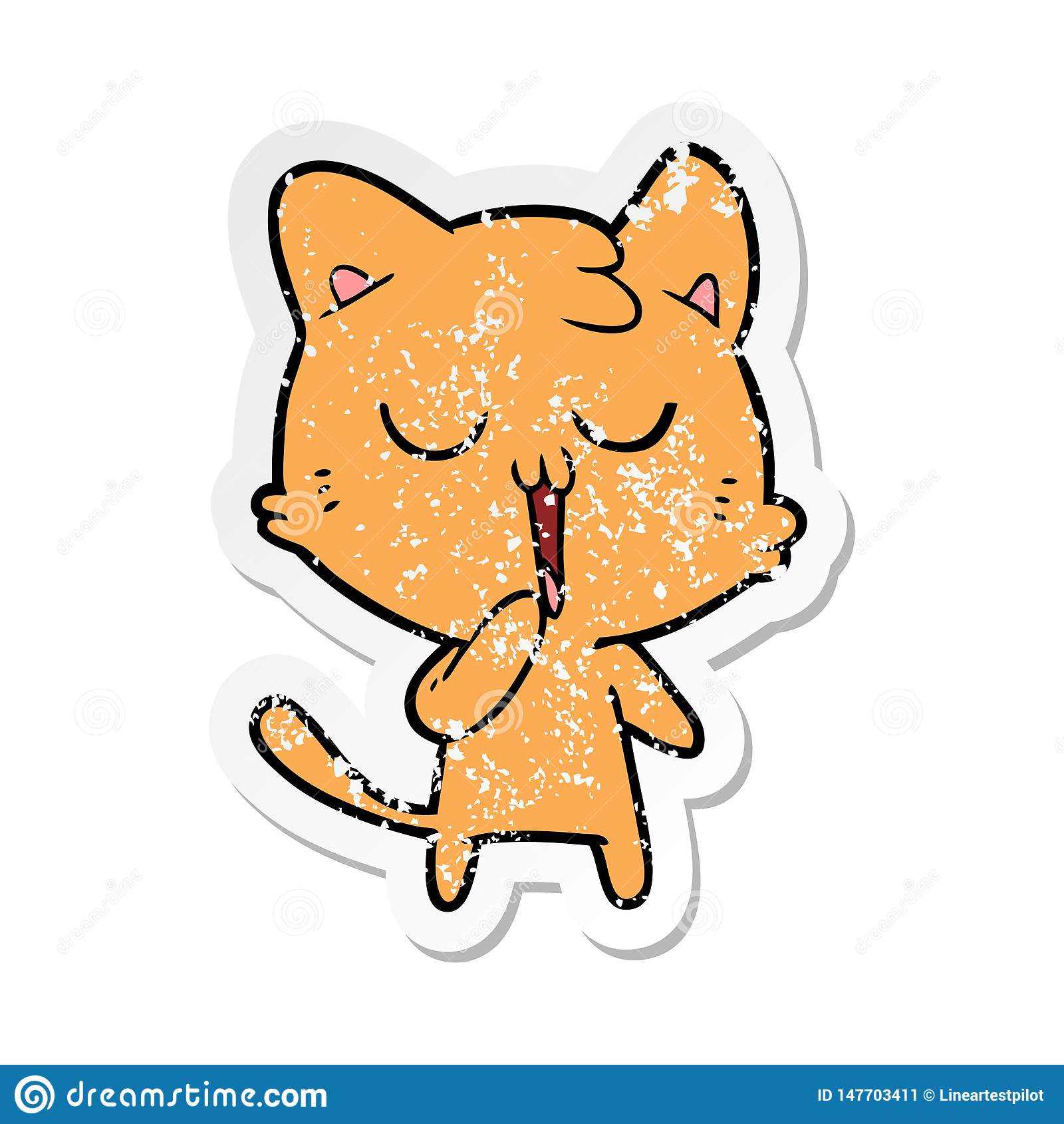 Distressed Sticker Of A Cartoon Cat Yawning Stock Vector
