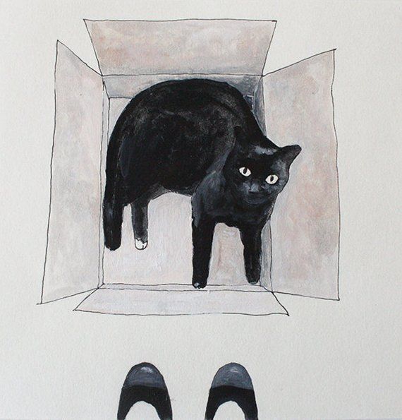 Black cat in a box Etsy illustration for the wall Etsy