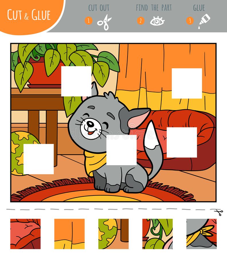 Cartoon Cat Jigsaw Puzzle Game Stock Vector Illustration
