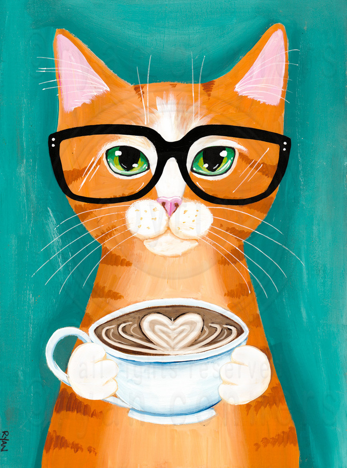 A Latte of Love Original Ginger Cat Folk by KilkennyCat