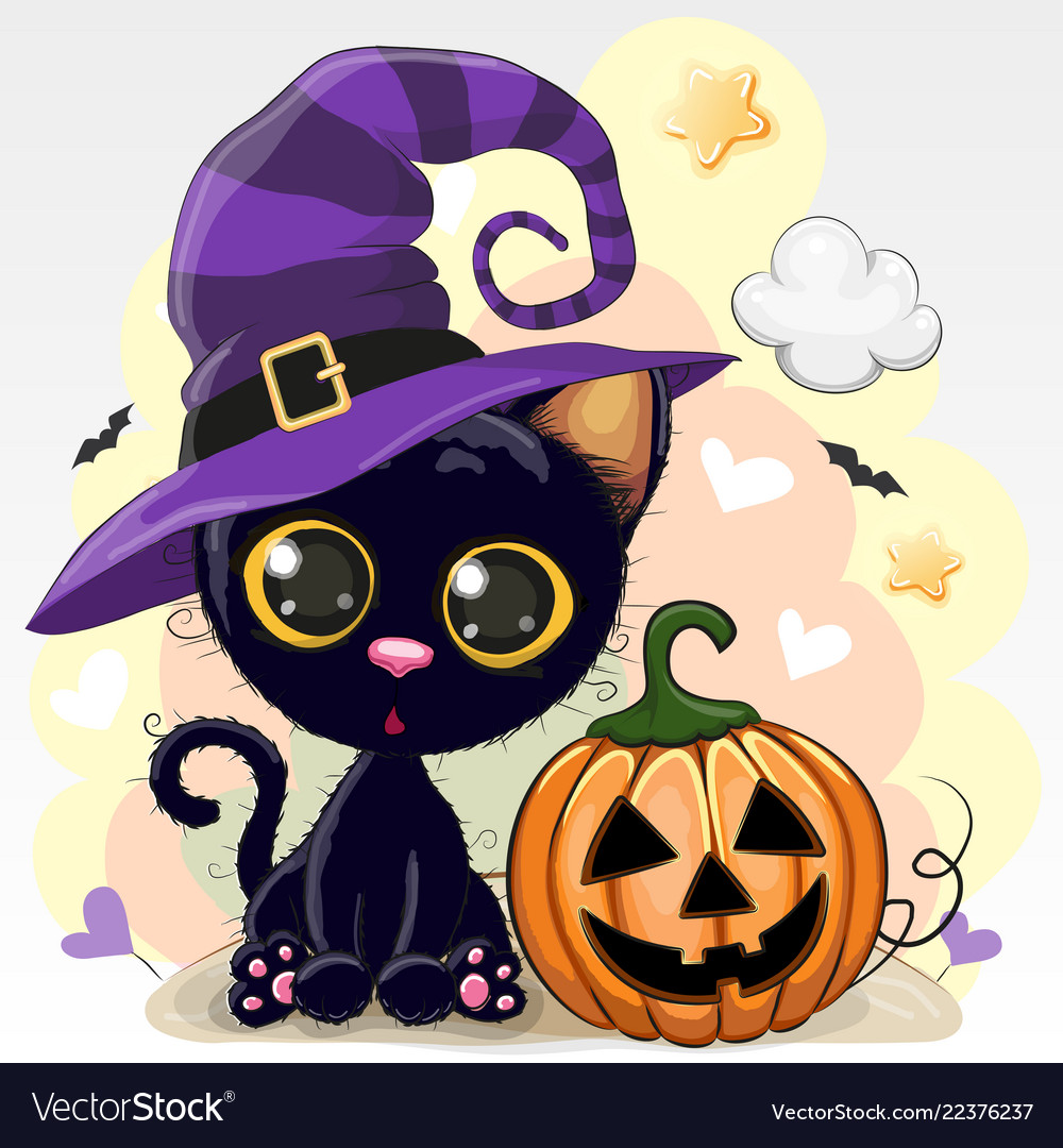 Halloween of cartoon cat with pumpkin Royalty Free Vector