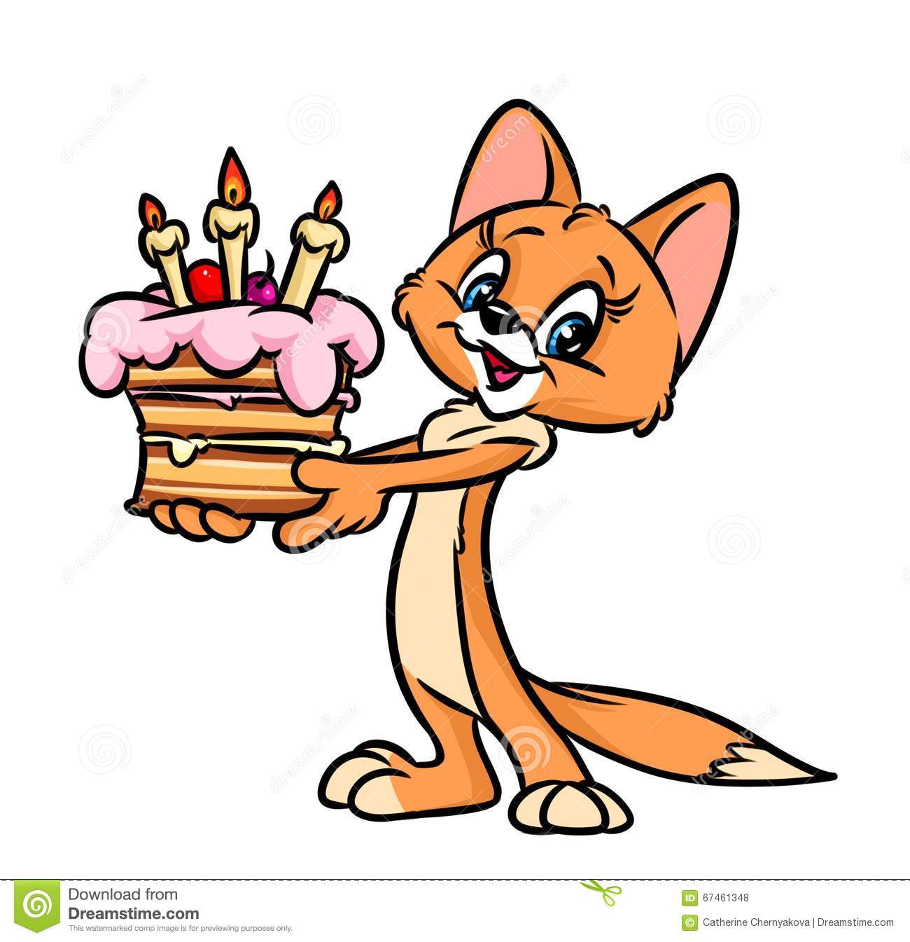 Happy Birthday Cake Cat Day Cartoon Illustration Stock