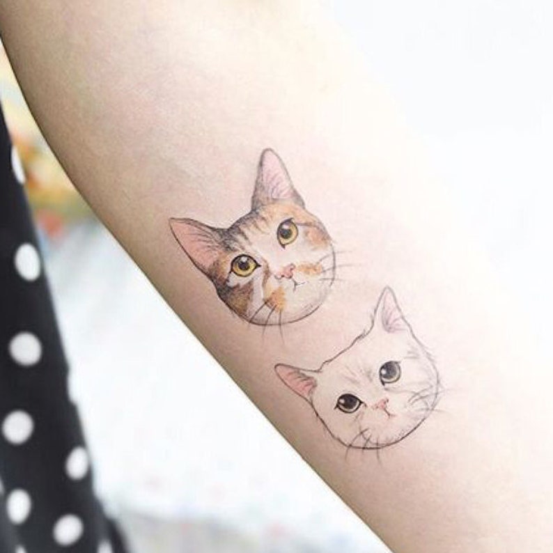 Four Piese Cartoon Cat temporary tattoo vintage Fake Etsy