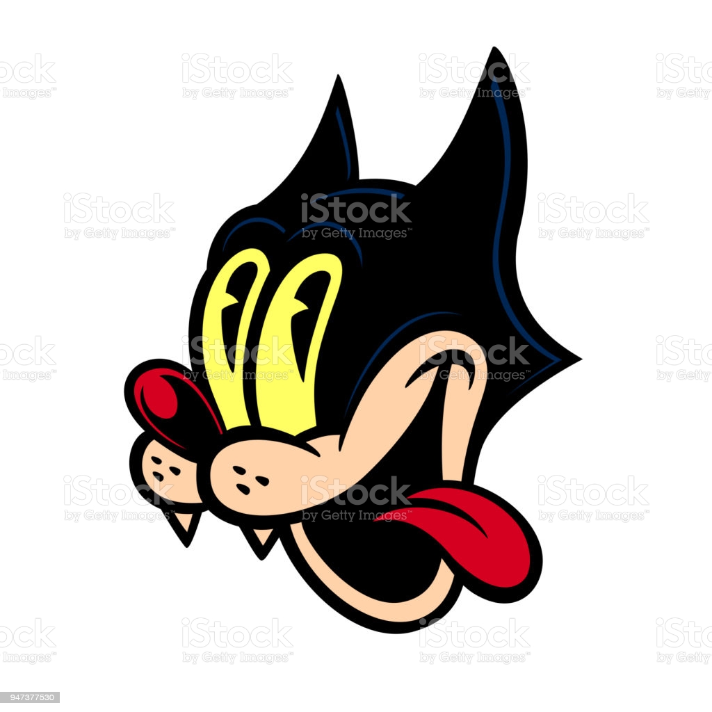 Vintage Cartoon Cat Smiling With Tongue Out Stock