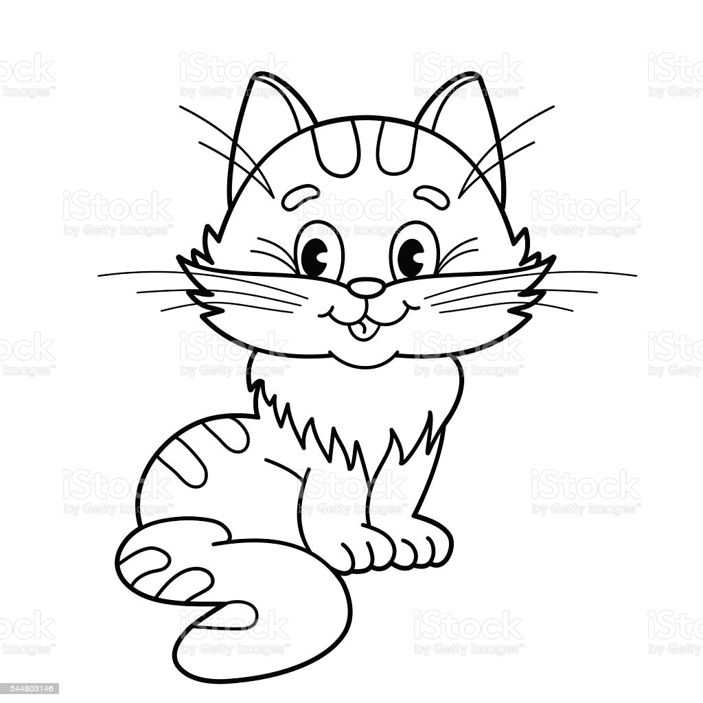 Coloring Page Outline Of Cartoon Fluffy Cat For Kids Stock
