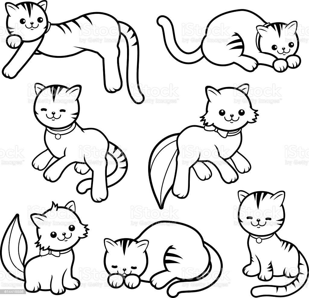 Black And White Cartoon Cats Stock Illustration Download