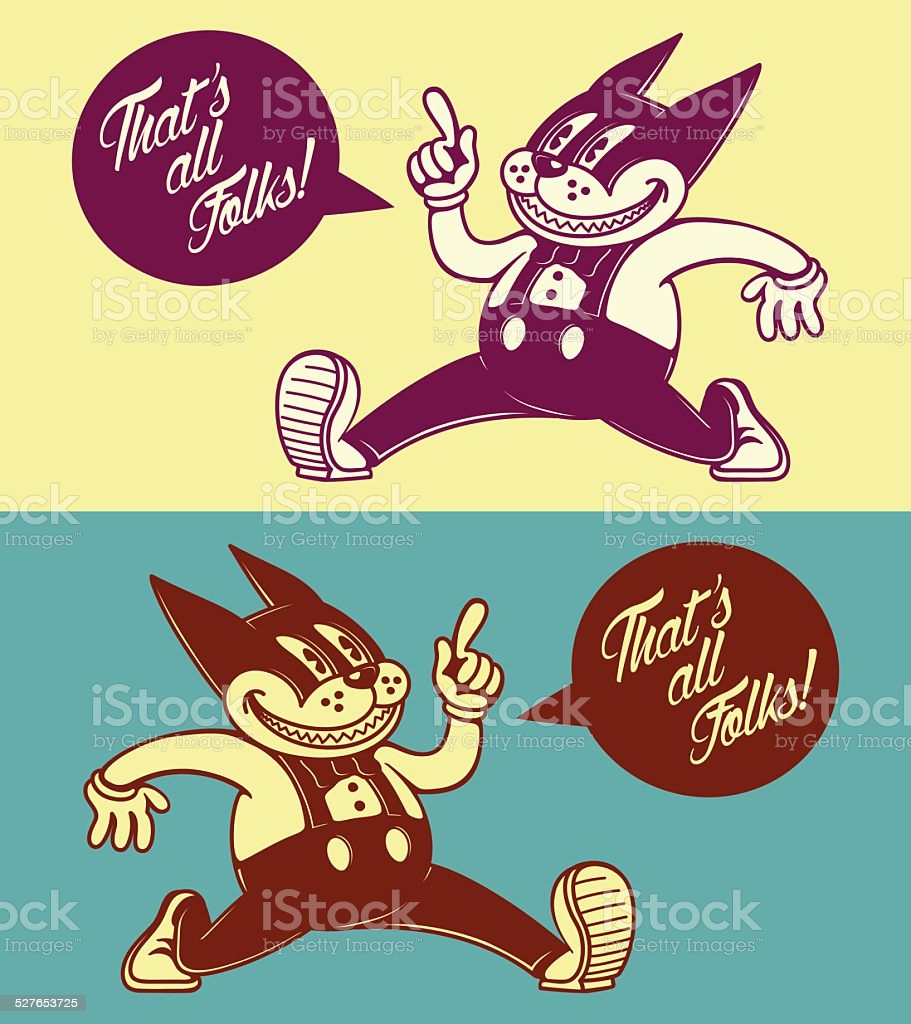 Vintage Cartoon Cat Character Walking With Speech Bubble