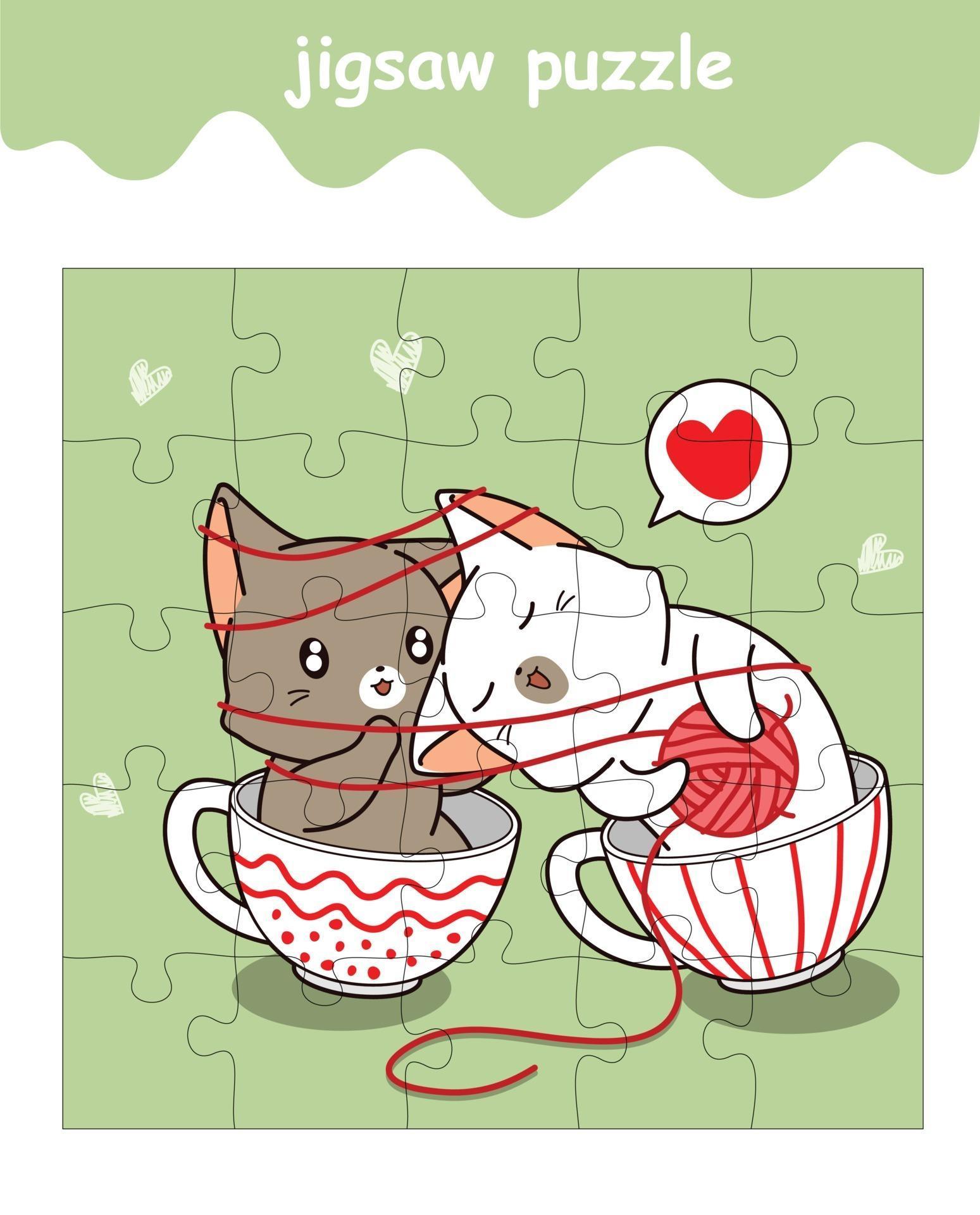 jigsaw puzzle game of adorable couple cat cat cartoon