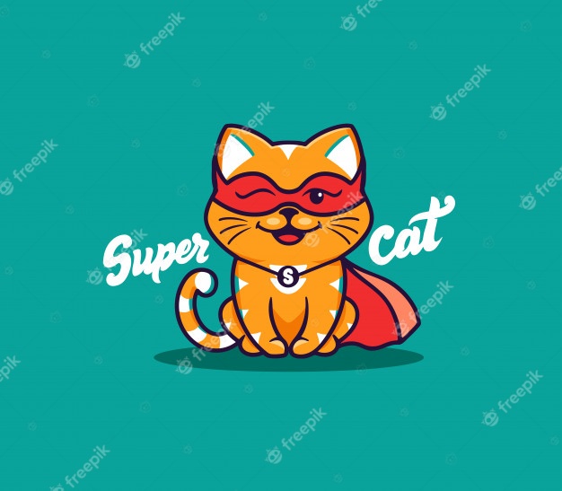 A little cat, logo with text super cat. funny kitty