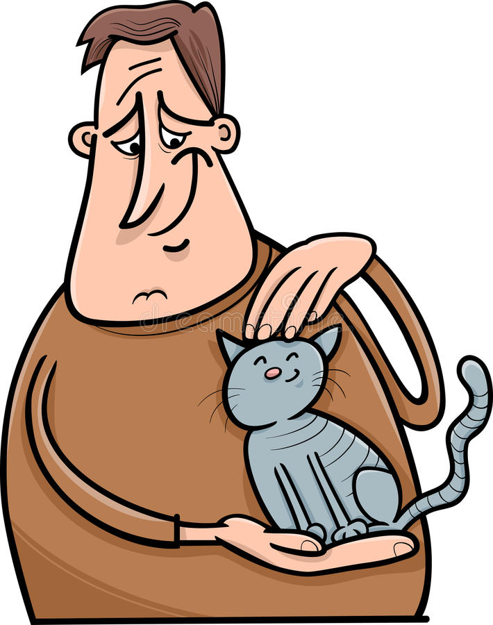 Man And Cat Cartoon Illustration Stock Vector Image
