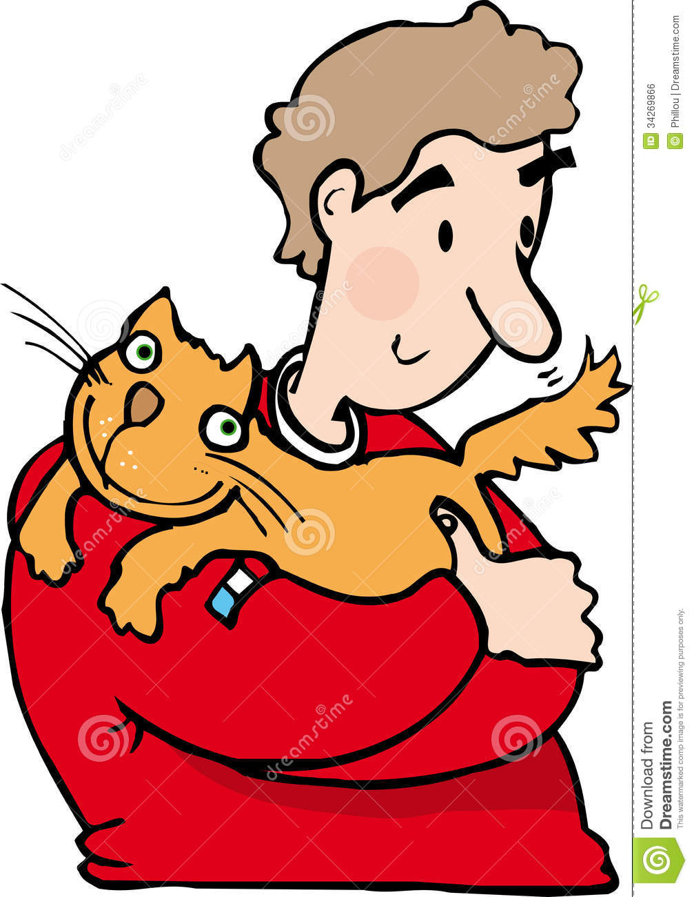 Man with cat stock vector. Illustration of holding