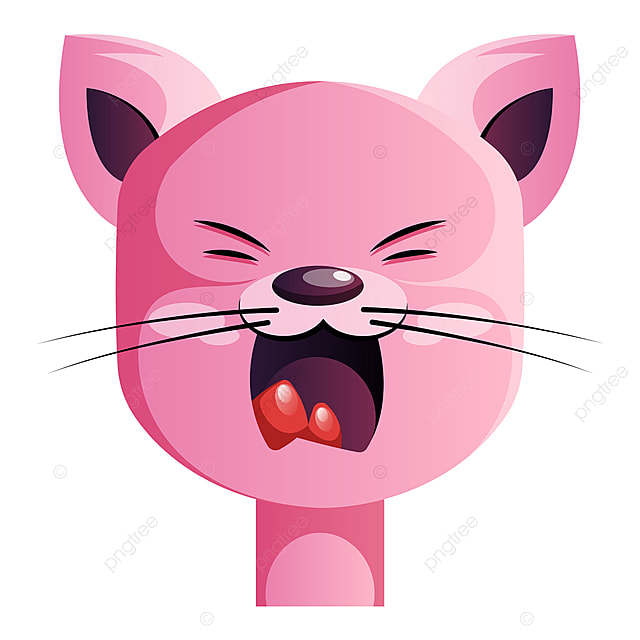 Angry Pink Cartoon Cat Vector Illustartion On White