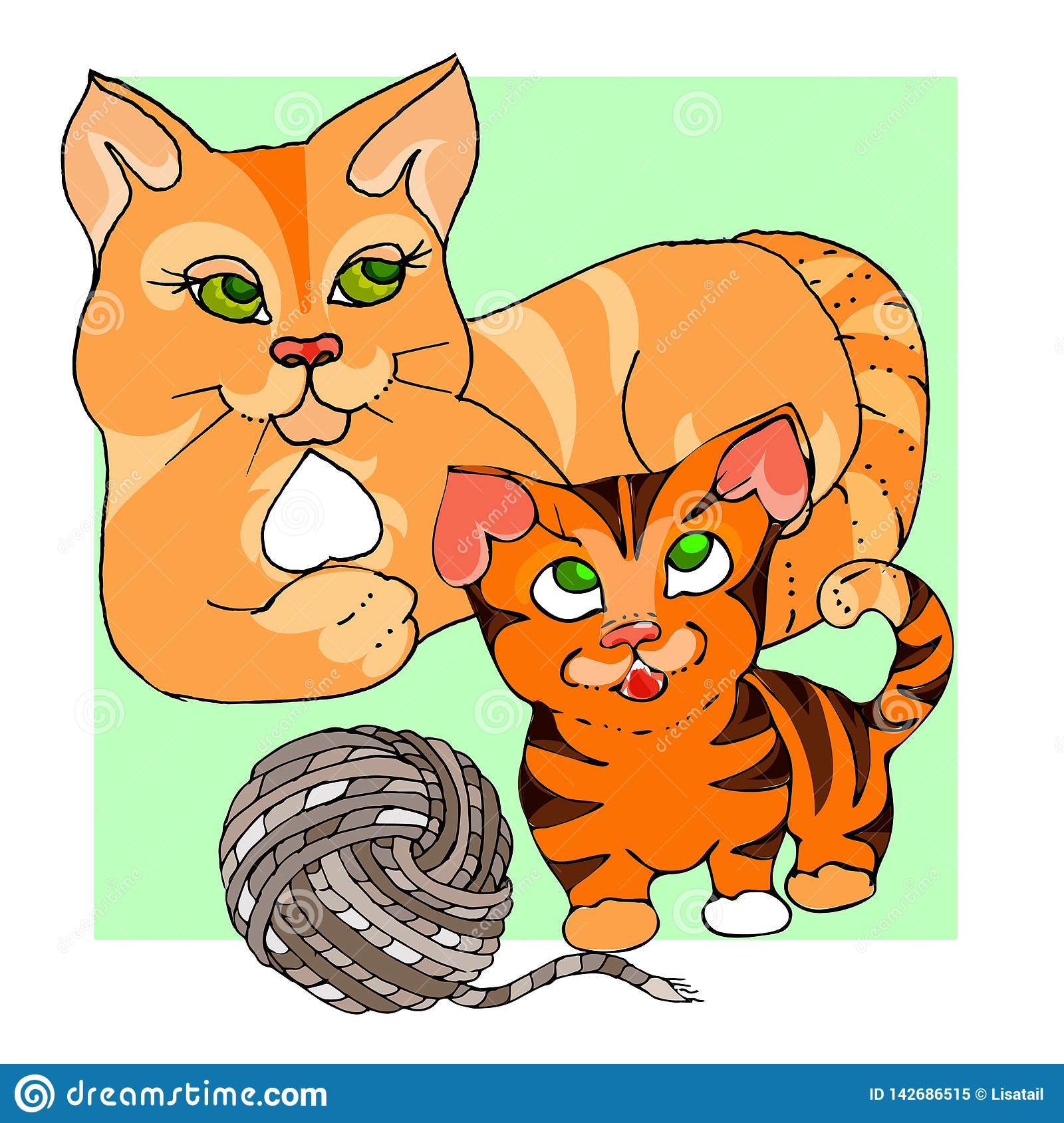 Red Cat And Red Kitten Looks Like A Tiger Cub .cartoon