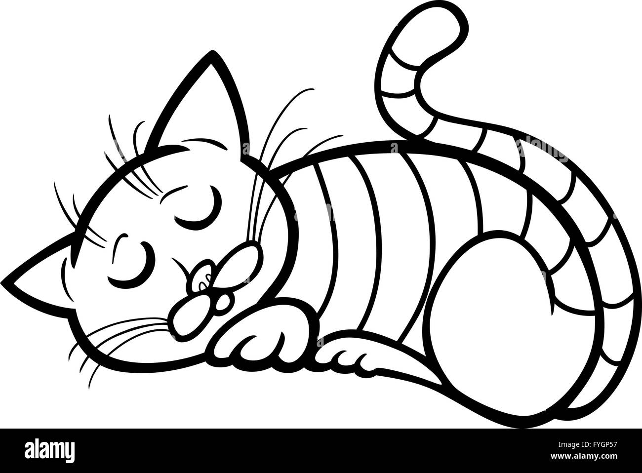 Schlafende Katze Cartoon zum Ausmalen Stockfoto, Bild