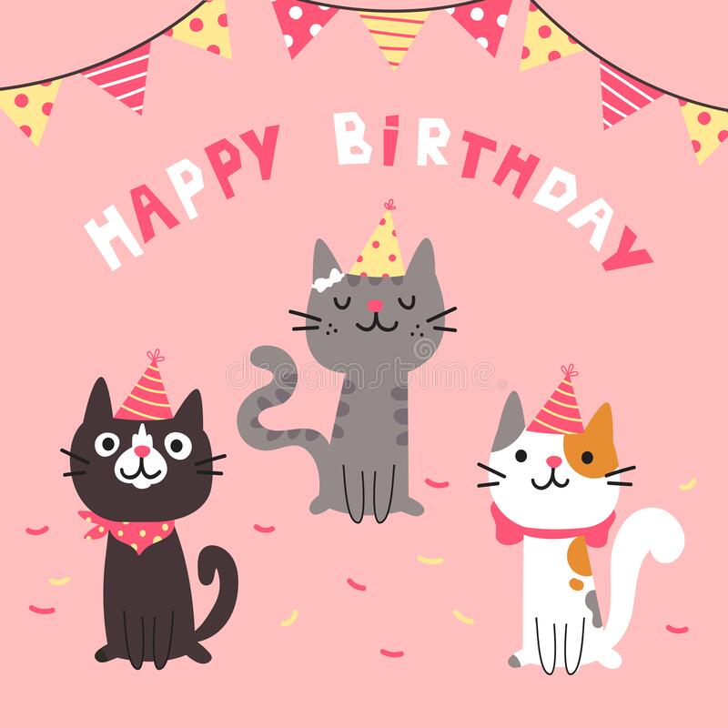 Set Of Different Cartoon Cats.Happy Birthday Stock