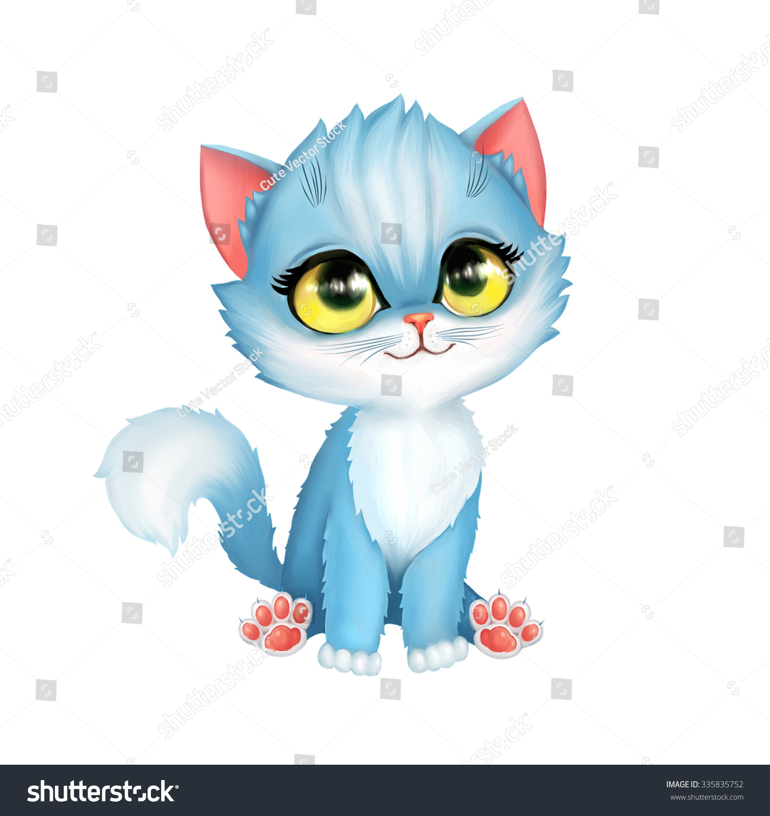 Illustration Of Cartoon Kitten With Big Eyes. Isolated