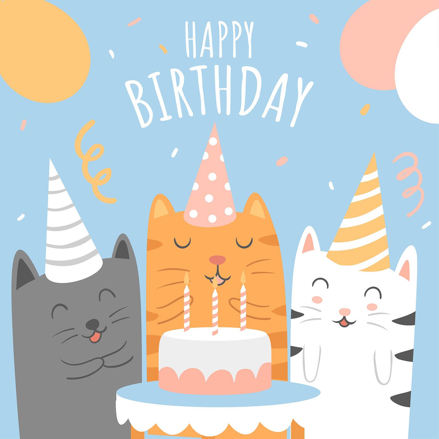 Happy Birthday Animals Cats Cartoon Greeting 561847 Vector